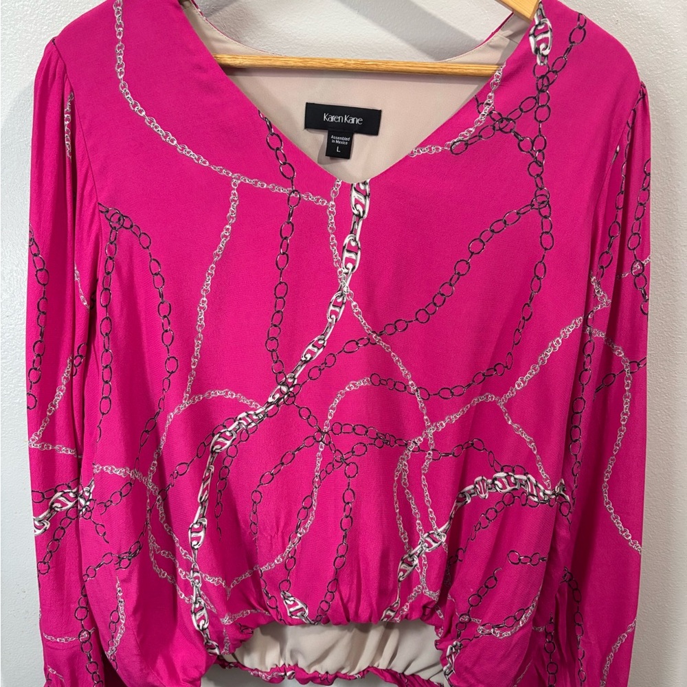 Karen Kane Hallie Chain Print Haute Pink Blouse
